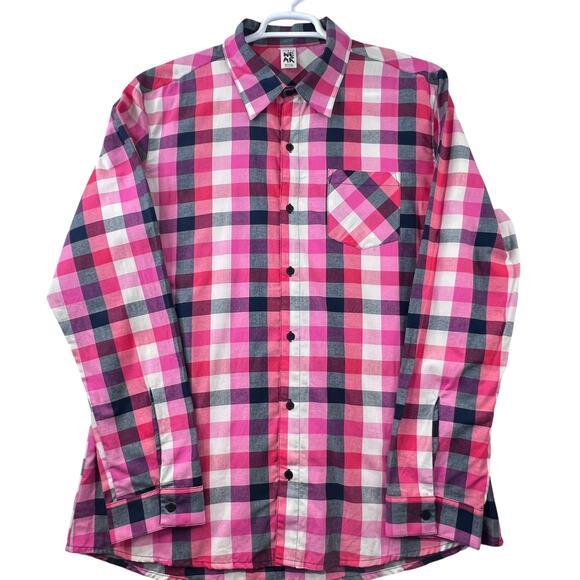 Zumba Wear Lovely Studded Logo Button Down Shirt Mens XL Checks Long Sleeve Pink - Picture 5 of 11